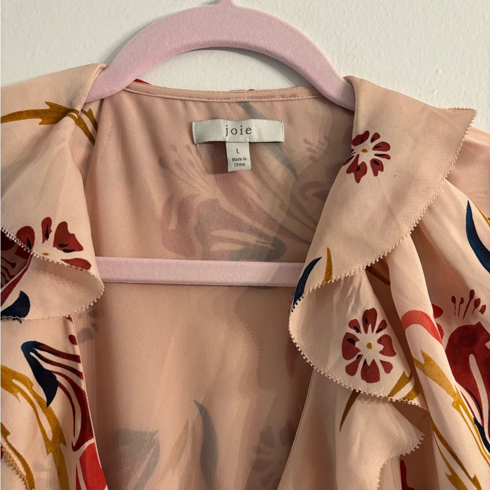 Joie Womens Dresses Joie Nour Floral Pink Ruffle Silk Dress Size l Easter - Picture 4 of 5